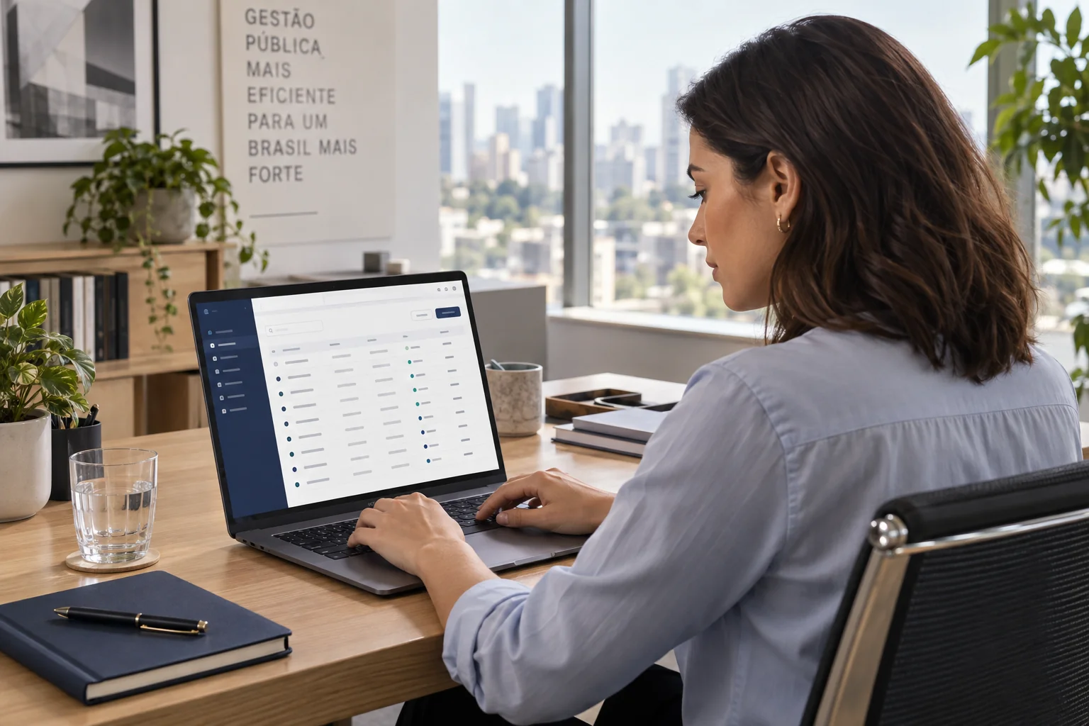 Cena ilustrativa de pesquisa e organização do trabalho em um notebook